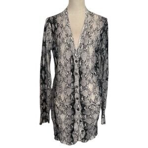 Ellison Cardigan Sweater Womens Med Linen Blend Snake Print Longline Boho Office